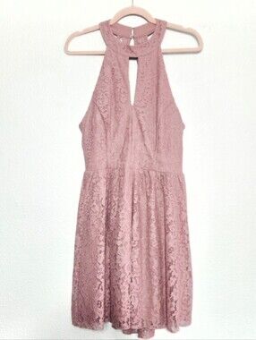 Speechless Pink Lace Halter Dress Keyhole Cutouts Open Back sz 11
